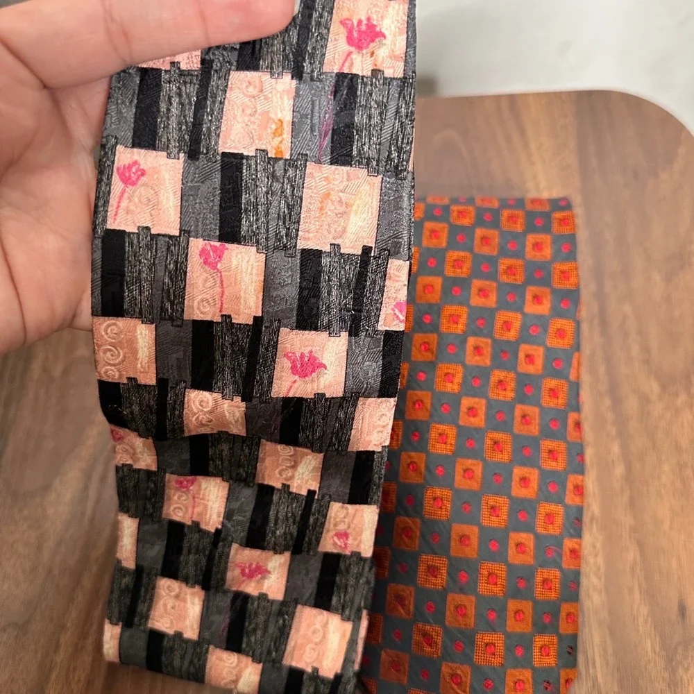 Ermenegildo Zegna Silk Necktie Lot 2 Mens‎ Geometric Abstract Blue Pink Italy
